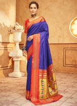 Paithani Silk Blue Festival Wear Weaving Saree